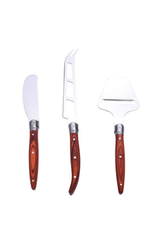 Coffret de 3 facas para queijo em madeira de pakka Heritage