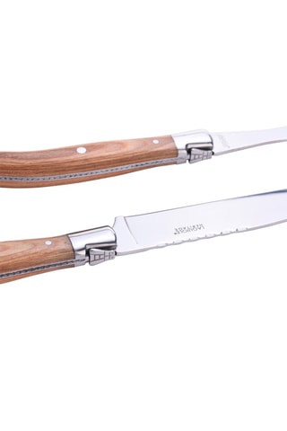 Garfo e faca para cortar em madeira de pakka e aço inoxidável Heritage