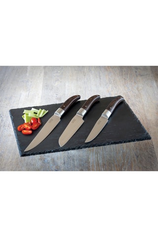 3 facas em aço inoxidável e madeira de pakka -