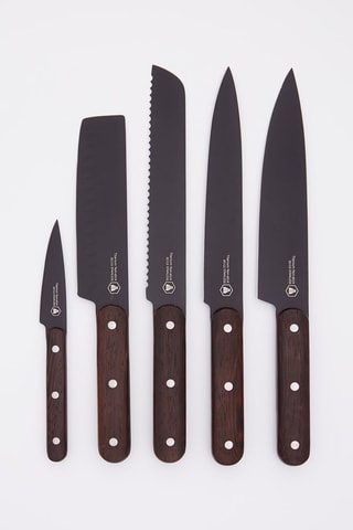 5 facas em aço inoxidável, revestimento de titânio e wenge