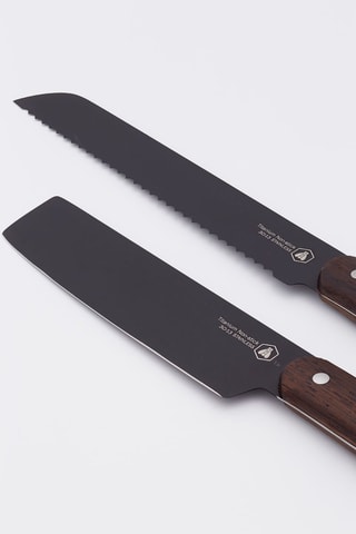 5 facas em aço inoxidável, revestimento de titânio e wenge