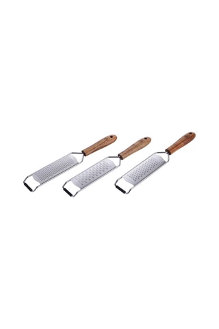3 raladoras de cozinha em madeira e aço inoxidável