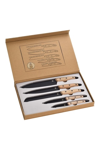 5 facas de cozinha em madeira de faia e aço inoxidável
