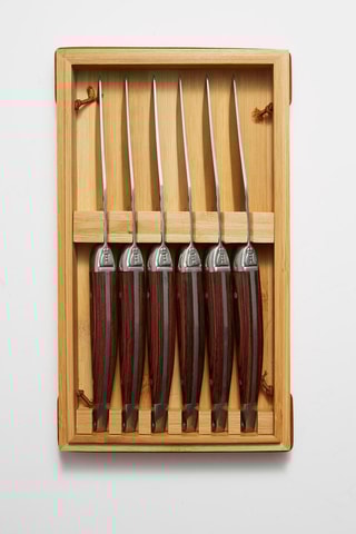 6 facas para carne de madeira de palissandro e aço inoxidável