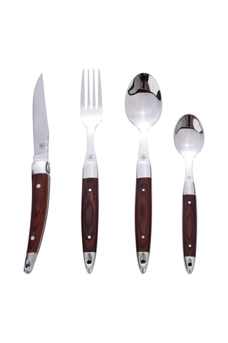 Faqueiro em aço inoxidável e madeira de pakka 16 peças