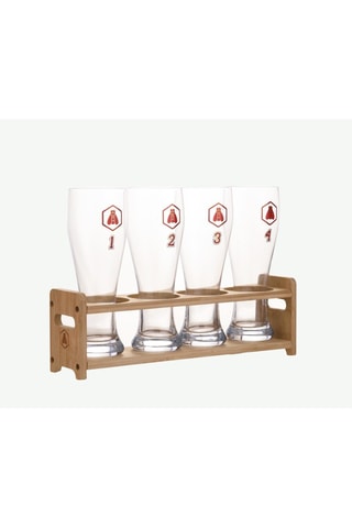 4 copos de cerveja e suporte em bambu - 58 cl