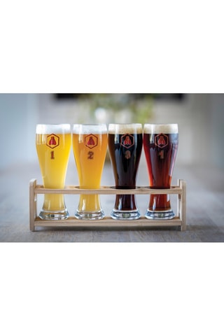 4 copos de cerveja e suporte em bambu - 58 cl