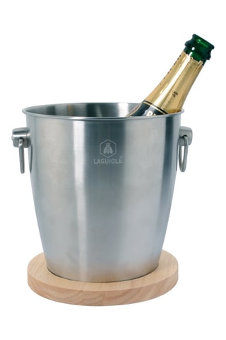 Balde para champanhe em madeira e aço inoxidável