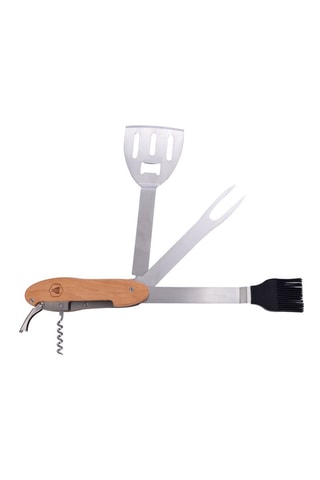 Conjunto de churrasco dobrável com saca-rolhas em madeira de faia