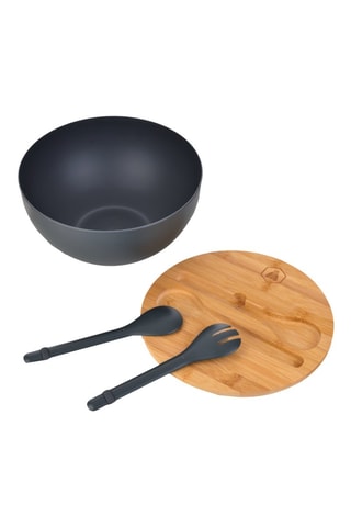 Conjunto de saladeira com tampa em madeira maciça - 3 peças