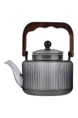 Conjunto de chá em vidro borosilicato e madeira - 4 peças