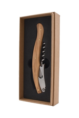 Saca-rolhas em madeira de oliveira.