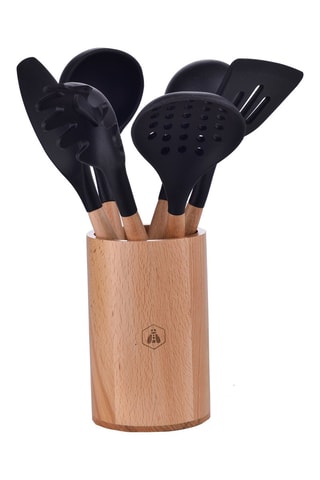 Conjunto de 6 utensílios em madeira de faia com frasco