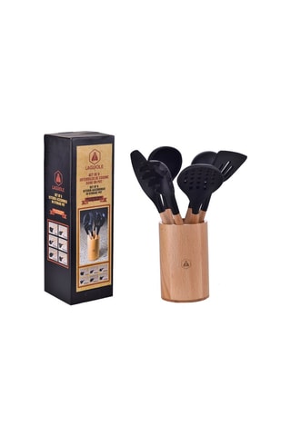 Conjunto de 6 utensílios em madeira de faia com frasco