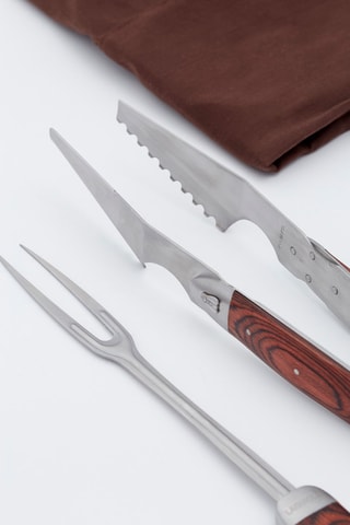 Conjunto para barbecue em madeira e aço inoxidável