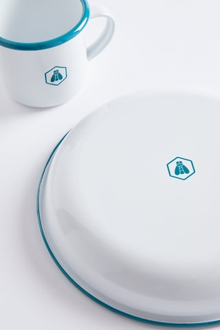 2 pratos e 2 chávenas para piquenique em aço inoxidável esmaltado