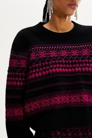 Pull en laine - Noir et fuchsia