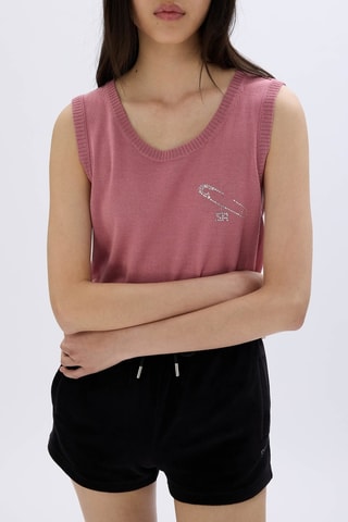 Pull sans manches en mérinos et laine - Rose