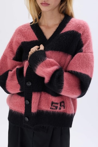 Gilet en laine et mohair -Noir et rose