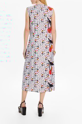 Robe midi en soie - Bleu clair et orange