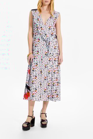 Robe midi en soie - Bleu clair et orange