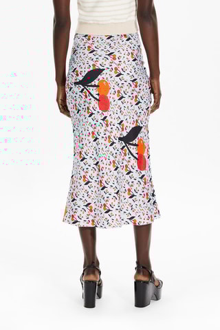 Jupe midi en soie - Bleu clair et orange