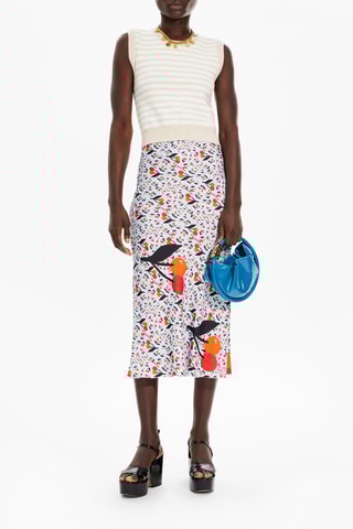 Jupe midi en soie - Bleu clair et orange