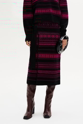 Jupe longue en laine - Noir et fuchsia