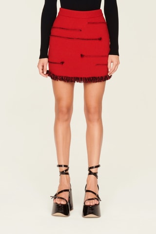 Jupe droite en laine et cachemire taille haute - Rouge