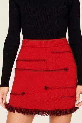 Jupe droite en laine et cachemire taille haute - Rouge