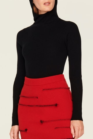 Jupe droite en laine et cachemire taille haute - Rouge