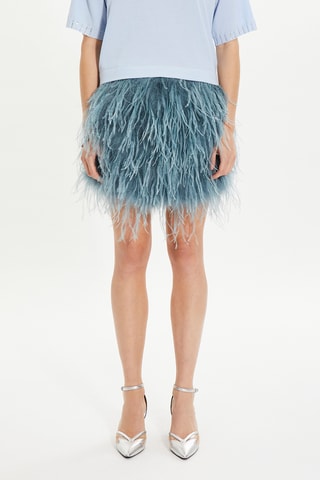 Jupe droite en plumes d’autruche - Bleu-gris