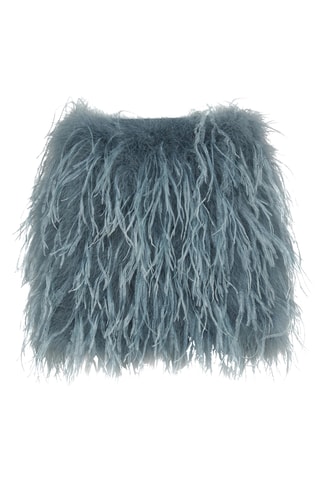 Jupe droite en plumes d’autruche - Bleu-gris