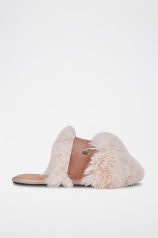 Mules fourrées en cuir de buffle Ivoire et camel