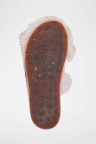 Mules fourrées en cuir de buffle Ivoire et camel