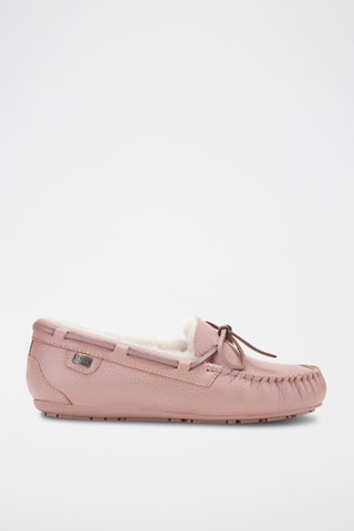 Chaussures bateau fourrées en cuir de mouton et cuir de buffle Rose