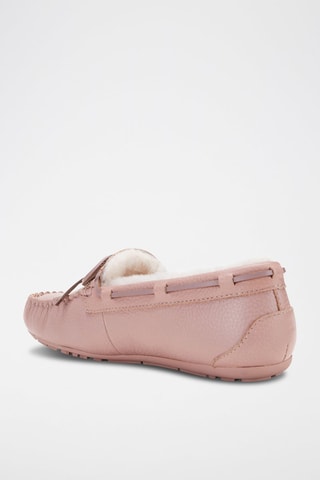 Chaussures bateau fourrées en cuir de mouton et cuir de buffle Rose