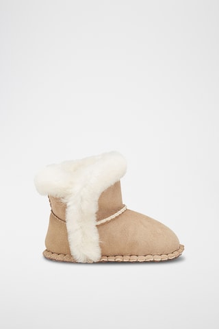 Chaussons fourrés en cuir de mouton nubuck - Beige 