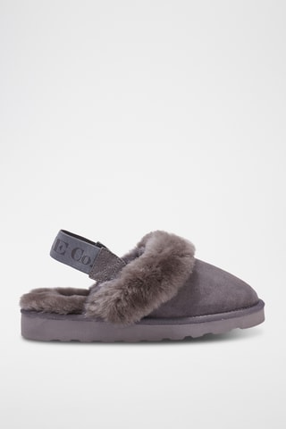 Mules fourrées en cuir de mouton nubuck - Gris