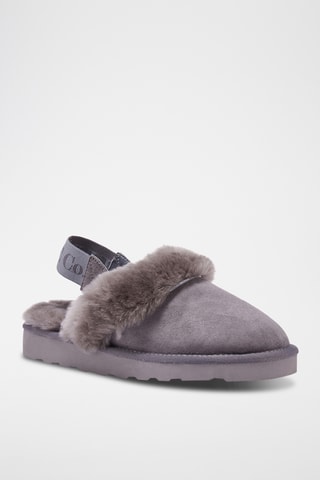 Mules fourrées en cuir de mouton nubuck - Gris