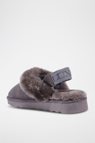 Mules fourrées en cuir de mouton nubuck - Gris