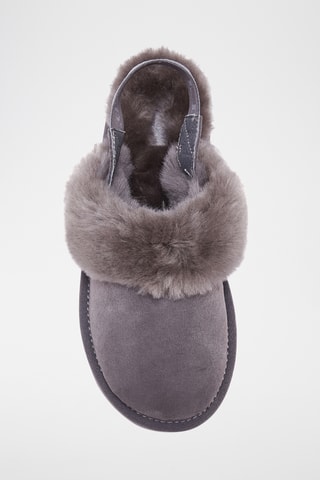 Mules fourrées en cuir de mouton nubuck - Gris