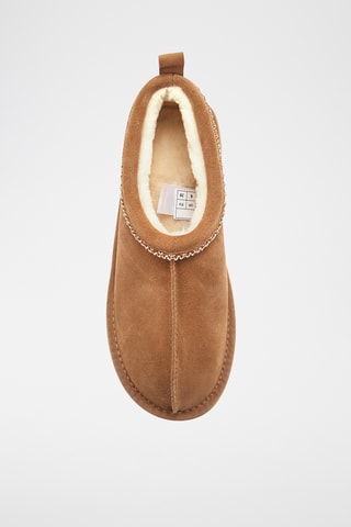 Pantoufles fourrées en cuir de mouton nubuck - Marron clair