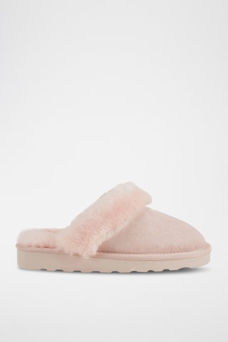 Mules fourrées en cuir de mouton - Rose clair