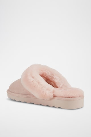 Mules fourrées en cuir de mouton - Rose clair