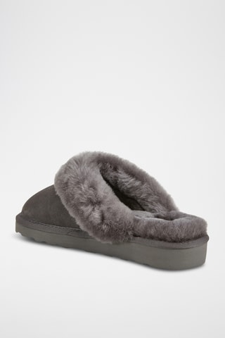 Mules fourr&#xE9;es en cuir de mouton - Gris fonc&#xE9;