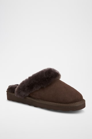 Mules fourrées en cuir de mouton - Marron