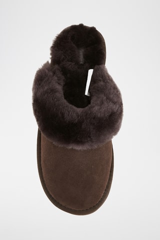 Mules fourrées en cuir de mouton - Marron