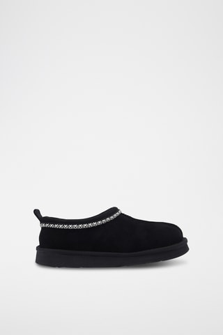 Pantoufles fourrées en cuir de mouton nubuck - Noir