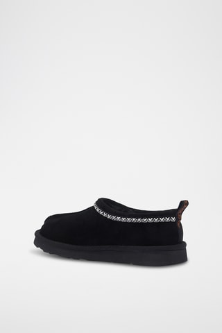 Pantoufles fourrées en cuir de mouton nubuck - Noir